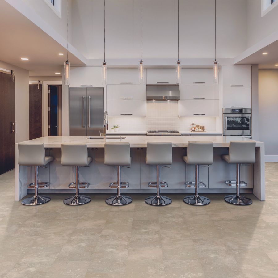 stone look tile flooring in kitchen